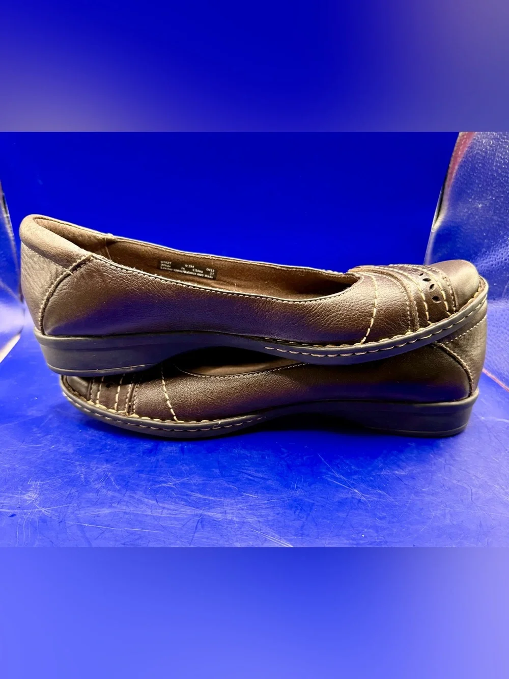 Clarks Bendables 62827 Womens Brown Leather Ballet Flats Perforated Grommet Slip